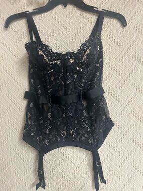 Victoria's Secret Black Lace Bustier with Satin Ribbon